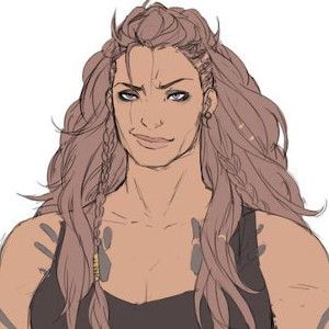 Female Smirk Drawing, Raised Eyebrow Drawing, Human Barbarian Female Dnd, Smirk Drawing Reference, Buff Female Character Design, Female Barbarian Character Design, Smirk Drawing, Barbarian Character Design, Female Barbarian