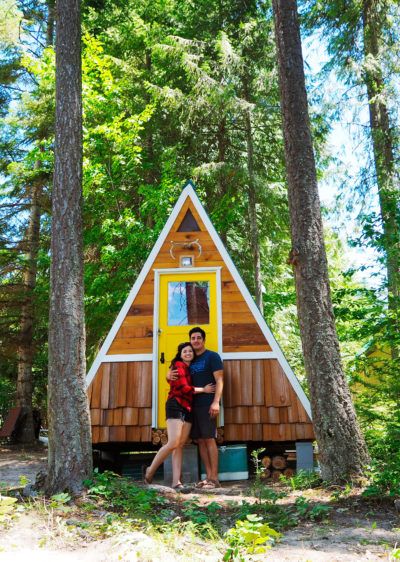 Mini Cabin Ideas, Small A Frame Cabin, Diy A Frame Cabin, Tiny A Frame Cabin, Mountain Property, Mini Cabin, A Frame Cabin Plans, A Frame Cabins, Cool Tree Houses