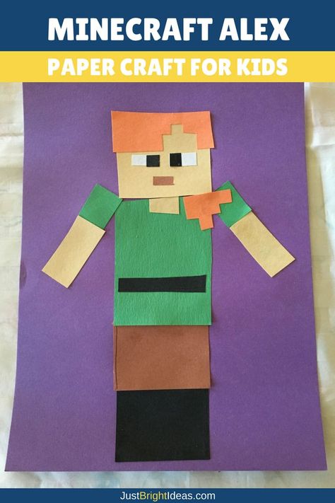 Are your kids obsessed with Minecraft too? Entice them to have some unplugged time making a picture of Minecraft Alex. Minecraft Themed Activities, Minecraft Kindergarten, Minecraft School Activities, Minecraft Crafts For Kids, Minecraft Homeschool Ideas, Minecraft Wood Block Craft, Minecraft Diy Crafts, Minecraft Activities, Craft Table Diy