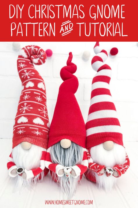 Make something fun this Christmas with our DIY gnome making pattern. Simple, easy to follow instructions with photos to help you along the way. Great for advanced beginners on the sewing machine. Make your own DIY sock gnomes today! Winter Gnomes, Diy Gnome, Gnome Pattern, Diy Socks, Gnomes Diy, Beginner Sewing, Diy Gnomes, Gnome Patterns, Gnomes Crafts