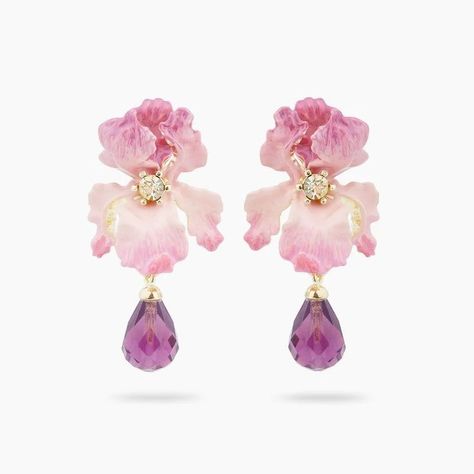 Les Nereides, Bearded Iris, Resin Flowers, White Crystal, Gorgeous Jewelry, Faceted Crystal, Online Earrings, Elegant Earrings, Cute Jewelry