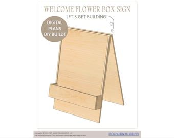 Welcome Sign With Flower Box Build Plans PDF Download - Etsy Diy Flower Box Welcome Sign, Diy Welcome Sign Wood, Flower Box Welcome Sign, Florist Shop Interior, Wooden Flower Boxes, Pallet Wedding, Build Plans, Box Building, Florist Shop