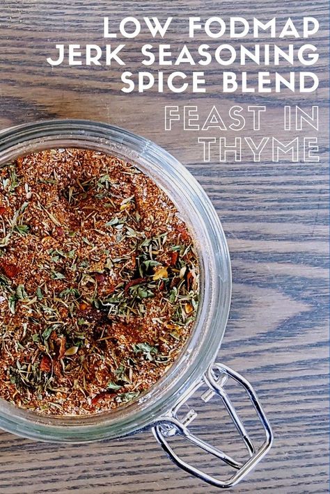 Full of warm spices and hot peppers, this Low FODMAP Jerk Seasoning Spice Blend will add a taste of the #Caribbean to your home kitchen. #lowfodmap #fodmap #spice #recipe | FeastInThyme.com Low Fodmap Appetizers, Fodmap Friendly Recipes, Low Fodmap Diet Recipes, Fodmap Diet Recipes, Ibs Recipes, Thyme Recipes, Homemade Mixes, Spice Mix Recipes, Healthy Potato Recipes