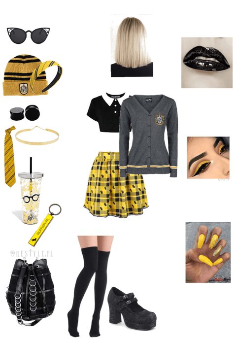 You can still be Goth while a Hufflepuff ;).. Discover outfit ideas for work made with the shoplook outfit maker. How to wear ideas for Knee-High Black Socks and Black Cat Eye Silhouette Hufflepuff Inspired Outfits, Hufflepuff Uniform, Hufflepuff Outfit, Outfit Ideas For Work, Outfit Ideas For Office, Harry Potter Christmas Decorations, Collared Crop Top, Black Cat Eye, Eye Silhouette