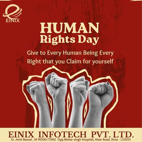 Human Rights Day is celebrated on 10 December. The Universal Declaration of Human Rights was adopted in 1948 by the United Nations General Assembly. This day is observed to protect the fundamental human rights of all people and their basic human freedom. #humanrights #basichumanrights #humanrightsday #equality #freedom #love #civilrights #awareness #democracy #humanity #justice #development #softwaredeveloper #bestitcompany #digitalsolution #billingsoftware #haryana #sirsa #einix Pubmats Graphic Design, Universal Declaration Of Human Rights, Radio Advertising, Declaration Of Human Rights, Human Rights Day, Sushi Design, Graphic Design School, Freedom Quotes, Media Studies