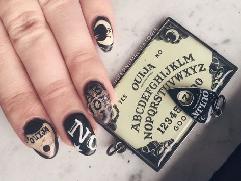 Ouija Board Nails Nailart, Ouija Board Nails, Ouija Nails, Spooky Nail Ideas, Candy Corn Nails, Spooky Nail, Witchy Nails, Eye Nail Art, Nail Stuff