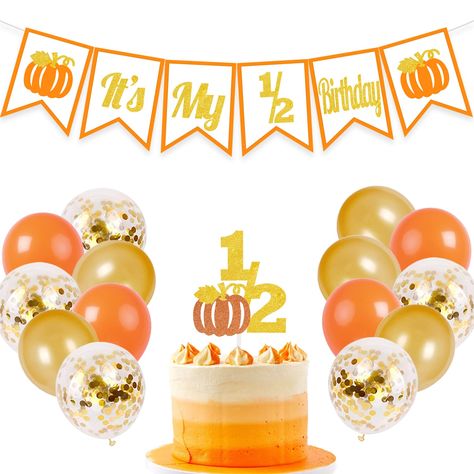 Half Birthday Halloween Theme, October Half Birthday, Half Birthday Fall Theme, Halloween Half Birthday, Fall Half Birthday Pictures, Smash Cake Pumpkin Theme, Baby One Year Birthday, First Birthday Cake Pumpkin Theme, 1/2 Birthday Cake 6 Months Girl