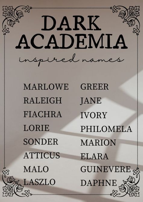 Names Dark Academia, Menulis Novel, Fantasy Character Names, Prompts Writing, Words Writing, Writing Inspiration Tips, Writing Plot, Dark Academy, Best Character Names