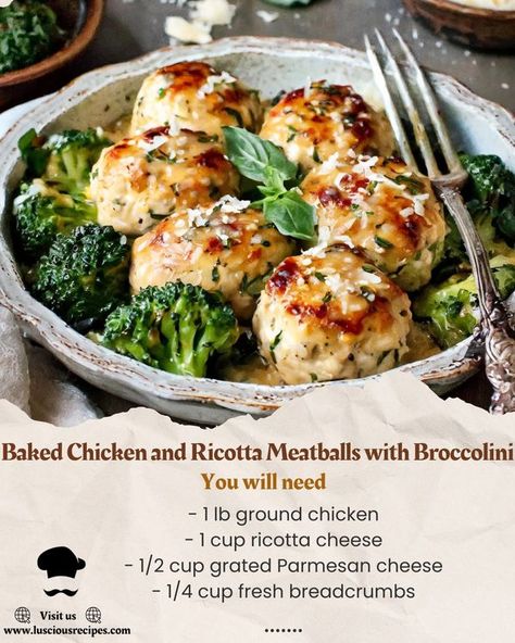 Luscious Recipes Chicken And Ricotta, Chicken Ricotta Meatballs, Chicken Ricotta, Ricotta Stuffed Chicken, Ricotta Meatballs, Baked Ricotta, Healthy Recipes For Diabetics, Eat Beef, Low Cal Recipes