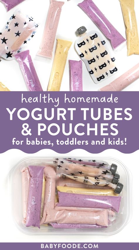 Squeeze Pouch Recipes, Yogurt Tubes, Kids Yogurt, Diy Yogurt, Yogurt Melts, Fruit Pouches, Easy Baby Food Recipes, Homemade Smoothies, Baby Food Pouch Recipes