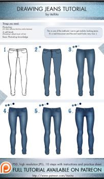 Drawing Jeans Tutorial by itaXita Draw Jeans, Drawing Denim, Jeans Tutorial, Jeans Drawing, Painting Clothes, Texture Reference, Shading Drawing, Quotes Creativity, Fashion Texture