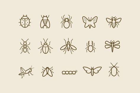 15 Insect Icons by creativevip Bug Doodles Simple, Small Bug Drawing, Easy Beetle Drawing, Tiny Beetle Tattoo, Simple Bug Drawing, Insect Drawing Simple, Tiny Bug Tattoo, Small Insect Tattoo, Simple Bug Tattoo