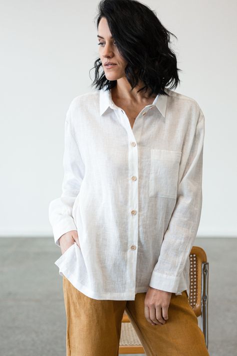 White Linen Shirt Outfit Women Summer, White Linen Shirt Outfit Women, White Linen Shirts Women, Linen Oversized Shirt, Linen Shirt Women, Linen Outfits, Long Shirt Women, White Linen Blouse, White Shirt Outfits