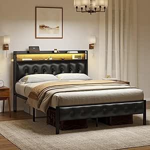 King Bed Frame With Storage, Upholstered Platform Bed King, Bed Frame With Storage Headboard, Platform Bed King, Led Beds, Bed With Led Lights, Twin Size Bed Frame, Led Bed Frame, Storage Headboard