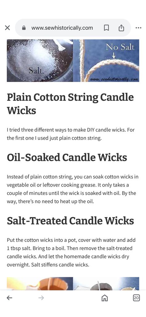 Did you know that you can make DIY candle wicks with things you already have at home? All you need is cotton string, vegetable oil and salt. Homemade Candle Wick, Diy Taper Candles, Diy Candle Wick, Rolled Candles, Beeswax Candles Diy, Candle Wicks, Big Candles, Candle Molds Diy, Old Candles