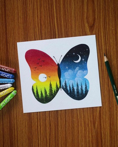 Butterfly Scenery Drawing, Theme Drawing Ideas, Watercolor Course, Beautiful Easy Drawings, Drawing Scenery, Flower Pattern Drawing, Scenery Drawing, Book Crafts Diy, Easy Pixel Art