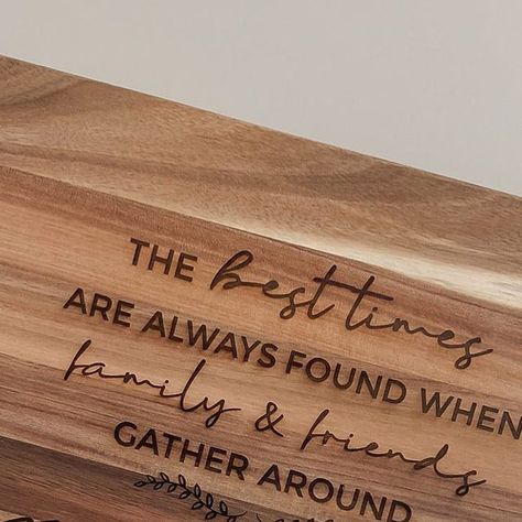 Caleb Paige Customs | Laser Engraving on Instagram: "Personalized charcuterie board 🤗 Whether you want to engrave a quote, last name, logo, etc it’s always going to come out so cute! We’d love to help with your personalized engraving needs. DM for any questions or if you wanna chat ideas. #personalizedboard #familyquote #charcuterieboard #customgifts #personalizedgifts #engagement #homedecor #homesweethome #homestyle #santabarbaracounty #santabarbaracommunity #santabarbarabusiness" Charcuterie Board Customized, Cheese Board Engraving Ideas, Engraved Charcuterie Board Ideas, Personalized Charcuterie Board Ideas, Christmas Engraving Ideas, Charcuterie Board Engraving Ideas, Charcuterie Board Quotes, Texas Charcuterie Board, Charcuterie Board Design Ideas