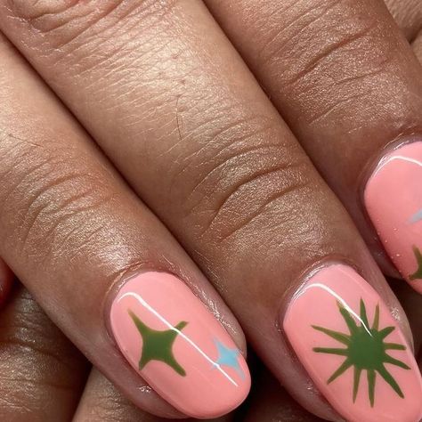 Taylor Watson on Instagram: "Atomic mid century vibes for @alsojessicaalba ✨ #nails #nailart #notd #bayareanails #nailsofig #nailitdaily #nailsofinstagram #handpainted #naturalnails #midcenturymodern" Atomic Nail Art, Mid Century Nail Art, Mid Century Nails, Atomic Nails, Atomic Mid Century, Hand Pain, August 25, Nails Nailart, Natural Nails