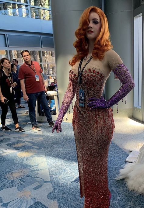 An absolutely stunning spin on a bedazzled Jessica Rabbit by Ms Major Sam at D23 Expo in Anaheim, CA. Plus Size Jessica Rabbit Costume, D23 Expo Outfits, Jessica Rabbit Prom Dress, Jessica Rabbit Plus Size Costume, Jessica Rabbit Dress Pattern, Jessica Rabbit Cosplay, Jessica Rabbit Concept Art, Jessica Rabbit Cosplay Plus Size, Jessica Rabbit Dress