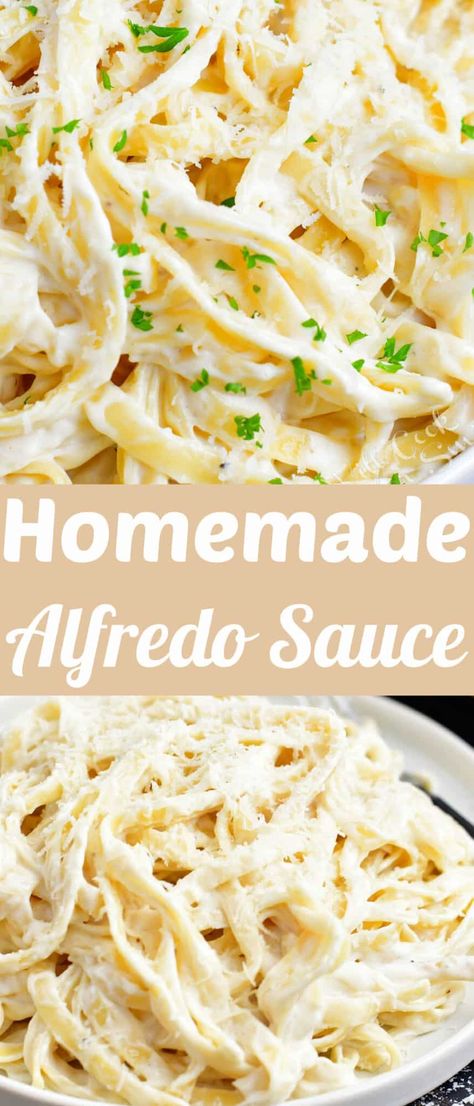 Alfredo Sauce is a fast and easy creamy sauce made with a simple combination of heavy whipping cream, Parmesan cheese, butter, flour and garlic. This recipe for Homemade Alfredo Sauce is my family’s absolute favorite. Alfredo Sauce is a classic creamy pasta sauce that only takes about 15 minutes to make and features lots of Parmesan cheese. Fetuchini Alfredo, Fetuccini Alfredo, Alfredo Sauce Easy, Classic Alfredo Sauce, Olive Garden Alfredo Sauce, Alfredo Sauce Recipe Easy, Make Alfredo Sauce, Italian Pasta Sauce, Alfredo Sauce Recipe Homemade