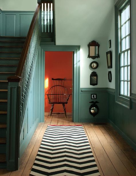 32 Hall Wall Colour Combination Ideas 9 32 Hall Wall Colour Combination Ideas Wall Colours For Hall, Best Wall Colors, Wythe Blue, Painted Wainscoting, Hallway Paint, Wall Color Combination, Hallway Colours, White Wainscoting, Historic Houses