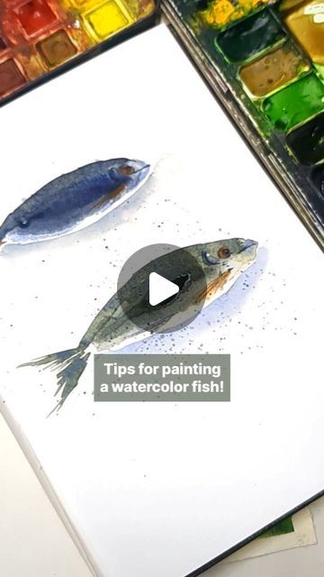 Watercolor Fish Tutorial, Watercolour Fish Paintings, Fish In Water Drawing, Watercolor Fish Simple, Watercolor Fish Painting, Fish Art Painting, Watercolour Fish, Fish Watercolor Painting, Quick Art