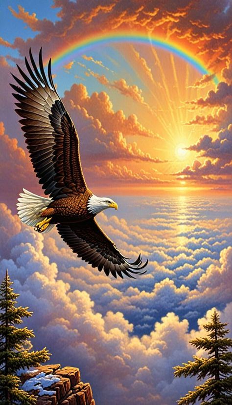 Painting of A magic majestic eagle flying above the clouds - AI creation Birds Flying Photography, Logo Gallery Art, American Indian Artwork, Eagle Artwork, Eagle Flying, Wild Animal Wallpaper, Business Portrait Photography, Eagle Images, Eagle Painting