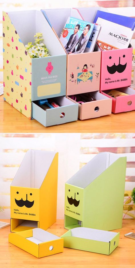 This storage boxes will delightfully decorate the children’s room, and the children will be very happy. Storage Box Ideas, Diy Desk Organization, Diy Storage Box, فن الرسم بالمسامير, Diy Karton, Templat Kotak, Carton Diy, Desk Organization Diy, Diy Rangement