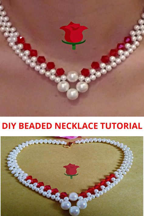 HOW TO MAKE BEADED NECKLACE AT HOME. EASY TUTORIAL OF BEADED NECKLACE FOR BEGINNERS. STEP BY STEP TUTORIAL OF BEADED NECKLACE. HOME TUTORIAL OF HANDMADE JEWELRY FOR BEGINNERS. JEWELRY MAKING OF NECKLACE WITH BEADS. EASY NECKLACE PATTERN TO FOLLOW. UNIQUE DESIGN OF HANDMADE NECKLACE FOR PARTY WEAR. Easy Beaded Necklace, Beaded Necklace Patterns Tutorials, Handmade Jewelry Tutorials Step By Step, Diy Beaded Necklace, Easy Beading, Make Beads, Diy Necklaces Tutorial, Easy Necklace, Beaded Necklace Tutorial