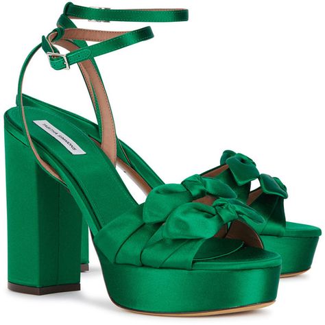 Tabitha Simmons Jodie Emerald Green Satin Sandals (2,205 PEN) ❤ liked on Polyvore featuring shoes, sandals, high heel platform shoes, monk-strap shoes, open toe sandals, open toe high heel sandals and bow sandals Silver Chunky Heels, Platform Dress Shoes, Heel Sandals Outfit, Block Heel Platform Sandals, Pink Suede Heels, Velvet High Heels, Polyvore Items, Heels Block, Strappy Block Heel Sandals