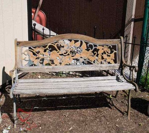 Park Bench Ideas, Metal And Wood Bench, Metal Outdoor Bench, Bench Makeover, Outside Benches, Front Porch Bench, Cast Iron Garden Bench, Wrought Iron Bench, Wrought Iron Garden Gates