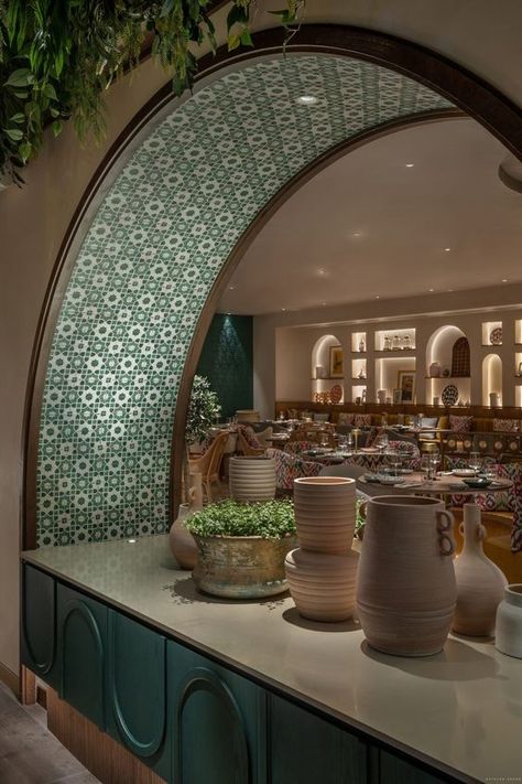 Peranakan Restaurant Interior, Bar Tiles Design, Arabian Restaurant Interior Design, Peranakan Restaurant, Peranakan Tiles, Soho Lounge, Rooftop Restaurant Design, Modern Restaurant Design, Doner Kebab