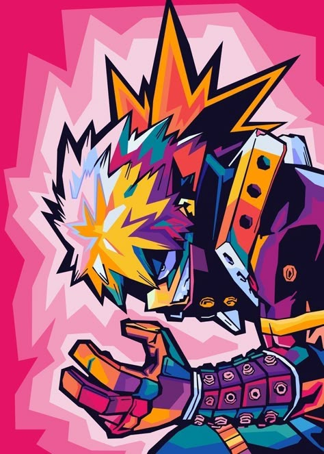 Anime Wpap Art, Manga Pop Art, Bakugo Drawing, Anime Pop Art, Wpap Art, Pop Art Drawing, Anime Canvas Art, Pop Art Posters, Bakugo Katsuki