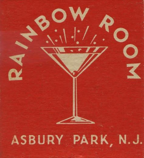 1950 Graphic Design, Cocktail Illustration, Matchbook Art, Historical Museum, Matchbox Art, Rainbow Room, Asbury Park, Cocktail Art, Vintage Cocktail