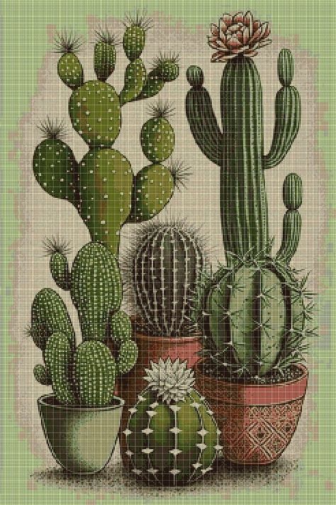 Cactus Cross Stitch, Thread & Yarn, White Patterns, Simple Patterns, Digital Pattern, Le Point, Counted Cross Stitch, Cross Stitch Pattern, Stitch Pattern