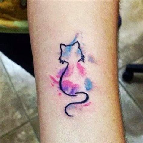 61. Small cute cat watercolor tattoo designs on inner arm for men and ... A Cat Tattoo, Watercolor Cat Tattoo, Tattoo Bird, Petit Tattoo, Tattoo Water, Bird Watercolor, Cat Tattoos, Harry Potter Tattoos, Cat Tattoo Designs