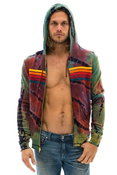 5 STRIPE HOODIE - TIE DYE MULTI - Aviator Nation - 1 Aviator Nation Hoodie, Tie Dye Green, Stitch Work, Aviator Nation, California Cool, Surf Art, Striped Hoodie, Classic Looks, Unisex Hoodies