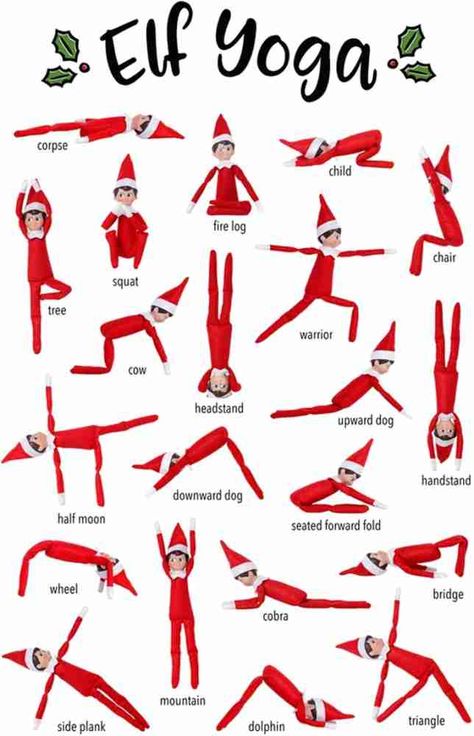 Christmas Yoga Poses, Elf Yoga, Russian Tea Cookies, Balloon Decorations Diy Tutorials, Christmas Ceiling, Christmas Ceiling Decorations, Red Hair Model, Christmas Yoga, Fun Family Christmas Games