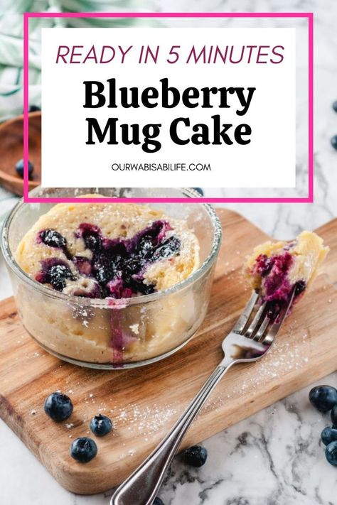 This Blueberry Mug Cake is so easy to make. It's moist and full of flavor from fresh blueberries. And it's made all in one mug for less mess! You'll love this simple recipe that takes just 5 minutes, no oven needed! Serve these up with some whipped cream on top for an indulgent dessert without any guilt! Blueberry Muffin In A Mug, Single Serving Cake, Blueberry Mug Cake, Quick And Easy Sweet Treats, Mug Recipe, Muffin In A Mug, Easy Blueberry Muffins, Craving Sweets, Mug Cake Recipe