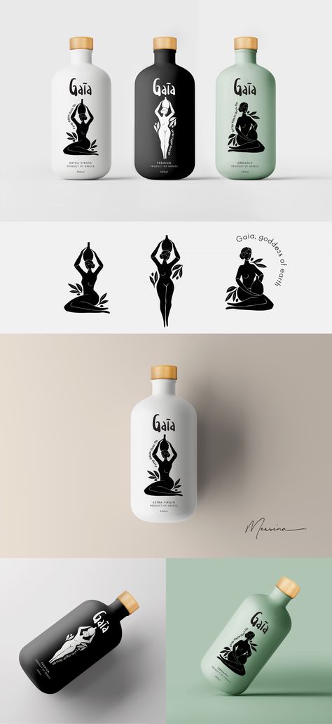 Modern packaging & art design for Gaia, an extra virgin greek olive oil. Inspired by the greek goddess of earth. #oliveoil #greekoliveoil #packaging #packagingdesign #art #gaia #greekgoddess #greekmythology Gaia Logo Design, Modern Greek Graphic Design, Massage Oil Packaging Design, Modern Greek Art, Greek Illustration Design, Greek Packaging, Greek Goddess Illustration, Greek Branding, Greek Graphic Design