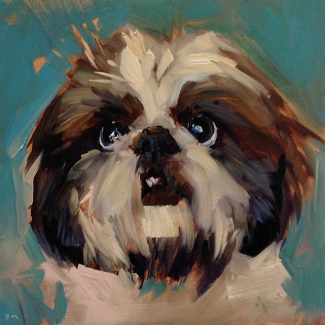 Original Fine Art By © Patti McNutt in the DailyPaintworks.com Fine Art Gallery Ponyo Anime, Perro Shih Tzu, Dog Portraits Painting, Shitzu Puppies, Dog Artist, Landscape Art Painting, Art Painting Acrylic, Dog Drawing, Daily Paintworks