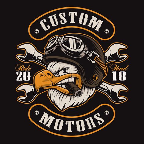 Download the Eagle biker t-shirt design (color version) 539605 royalty-free Vector from Vecteezy for your project and explore over a million other vectors, icons and clipart graphics! Biker Logo Design, Motorcycles Logo Design, Biker Logo, Motorcycle Illustration, Motorcycle Logo, Biker Art, Honda Shadow, Seni 3d, Biker T Shirts