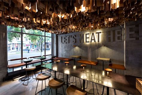 New Urban Restaurant by YOD Design Studio Burger Restaurant Design, Bbq Restaurant Design, Restaurant Grill, Burger Design, Resturant Design, Small Restaurant Design, Meat Restaurant, Decoration Restaurant, Small Restaurant