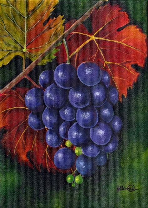 Fruit Painting Acrylic, Church Painting, Painting Food, Wine Painting, Canvas Painting Diy, Red Leaves, Fabric Collage, Healing Arts, Painted Leaves