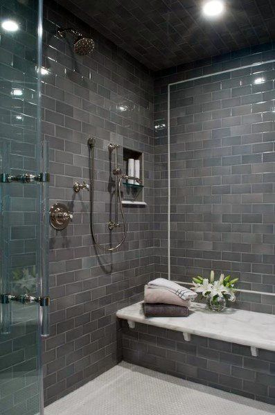 Top 50 Best Subway Tile Shower Ideas - Bathroom Designs Drømme Bad, Makeover Kamar Mandi, Gray Tile, Subway Tile Showers, Subway Tiles Bathroom, Shower Designs, Contemporary Shower, Luxury Tile, Bad Inspiration