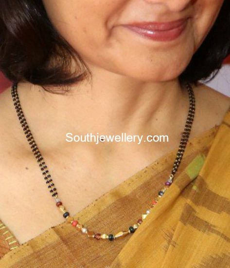 Navratna Mangalsutra, Simple Black Beads, Amala Akkineni, Black Beads Chain, Latest Indian Jewellery, Mangalsutra Chain, Black Beads Mangalsutra, Black Beads Mangalsutra Design, Pearl Jewelry Design