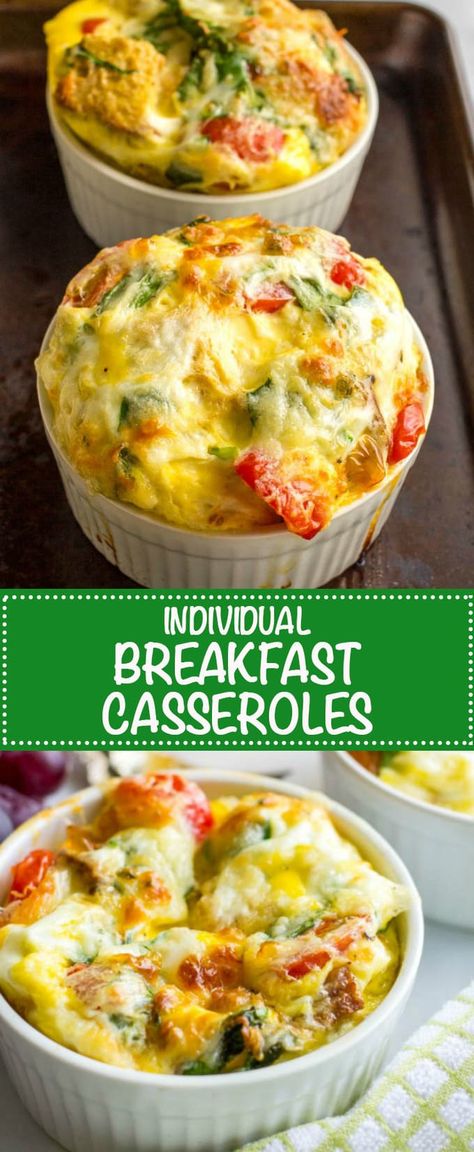 Individual breakfast casseroles with eggs, bread, veggies and cheese are made in ramekins and can be customized to suit everyone’s tastes! Comfort Food Recipes Casseroles, Cauliflower Casserole Recipes, Broccoli Recipes Casserole, Dinner Casserole Recipes, Sweet Potato Recipes Casserole, Healthy Potato Recipes, Breakfast Casseroles, Potatoe Casserole Recipes, Easy Casserole Recipes