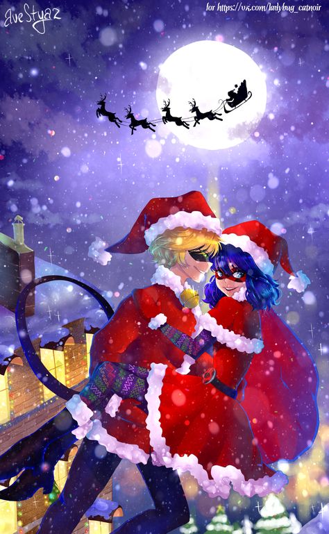 Merry Christmas by AveStyaz on DeviantArt Cat Noir Christmas, Miraculous Ladybug Christmas, Anime Miraculous Ladybug, Marinette Ladybug, Adrian And Marinette, Wallpaper Natal, Ladybug Art, Ladybug And Cat Noir, Ladybug Wallpaper