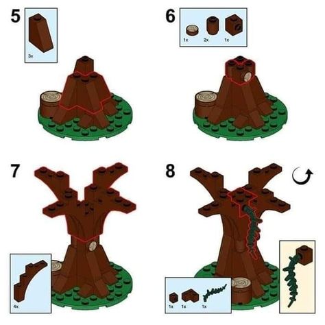 Lego Tree Instructions, Lego Trees, Lego Zoo, Lego Botanical, Lego Plants, Lego Blueprint, Lego Basic, Lego Tree, Easy Lego Creations