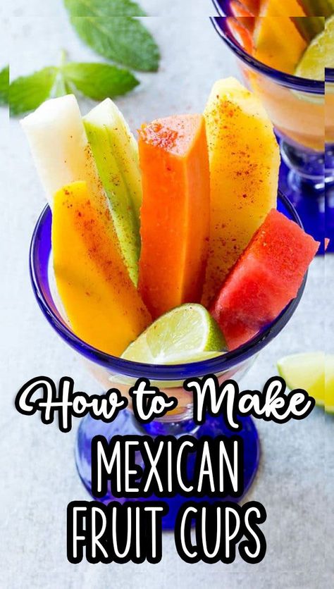 Mexican Fruit Cups, Mexican Fruit, Fiesta Recipes, Lime Seasoning, Southwestern Recipes, Chili Lime Seasoning, Fresh Snacks, Gourmet Cooking, Yummy Salad Recipes